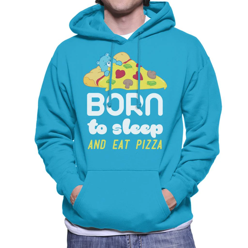 Bedtime Bear Born To Sleep And Eat Pizza White Text Men's Hooded Sweatshirt