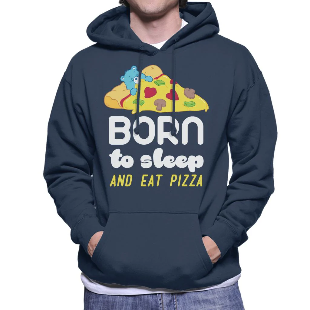 Bedtime Bear Born To Sleep And Eat Pizza White Text Men's Hooded Sweatshirt - Image 3