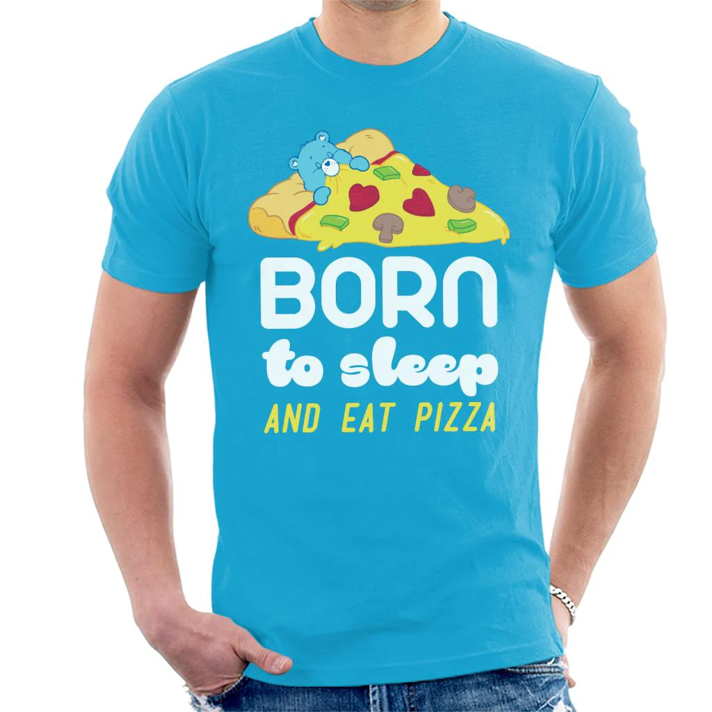 Bedtime Bear Born To Sleep And Eat Pizza White Text Men's T-Shirt - Image 4