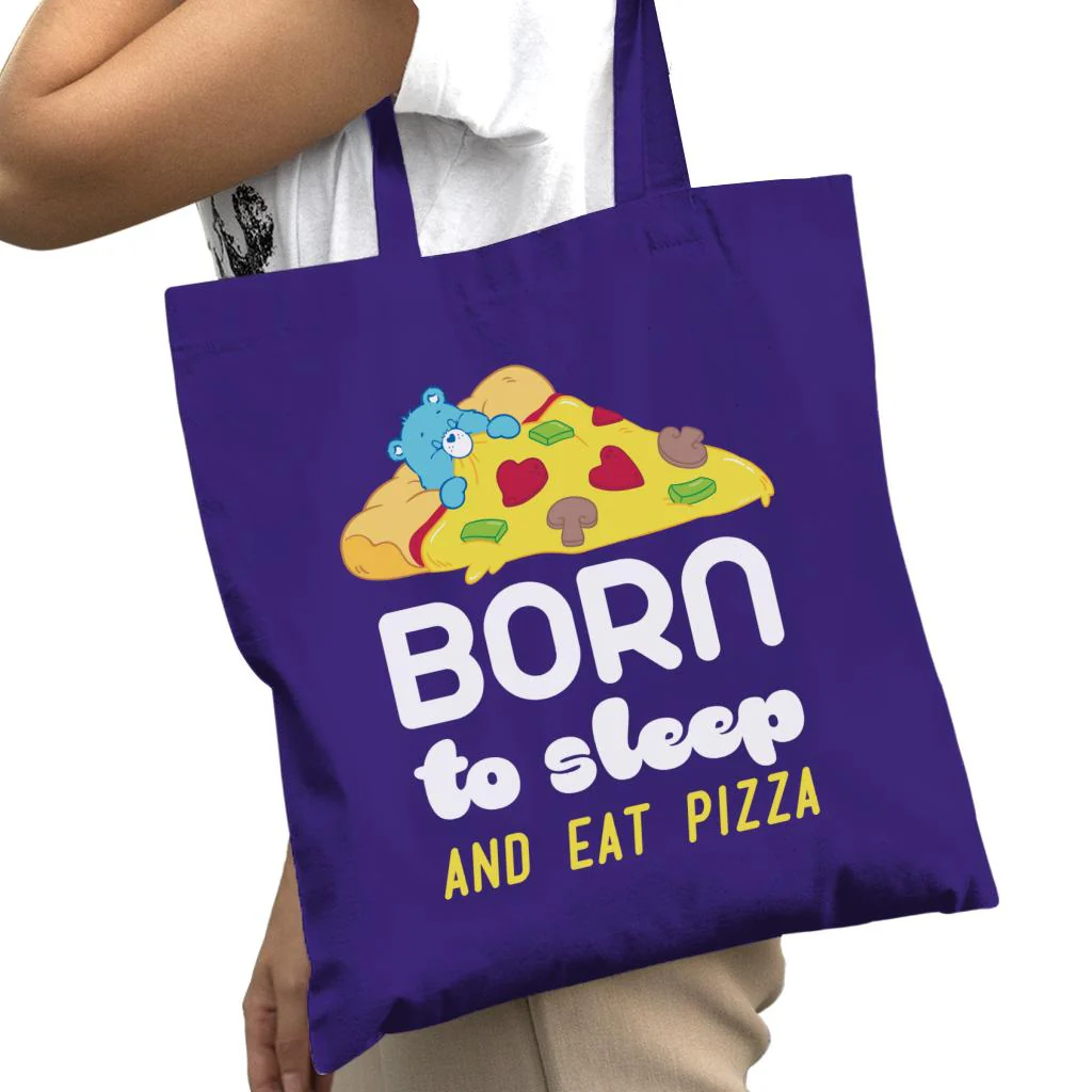Bedtime Bear Born To Sleep And Eat Pizza White Text Tote Bag - Image 3