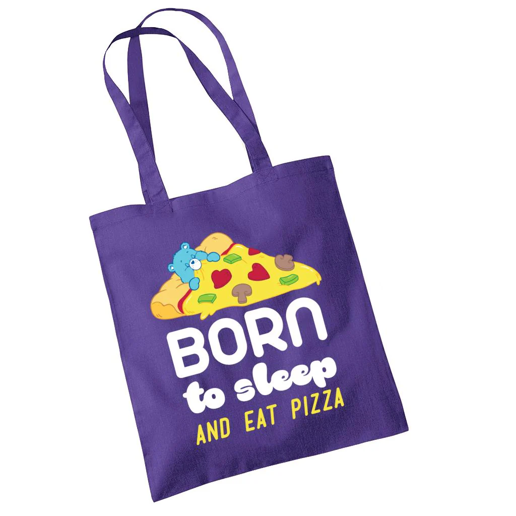 Bedtime Bear Born To Sleep And Eat Pizza White Text Tote Bag - Image 4
