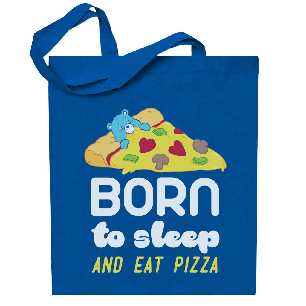 Bedtime Bear Born To Sleep And Eat Pizza White Text Tote Bag - Image 5