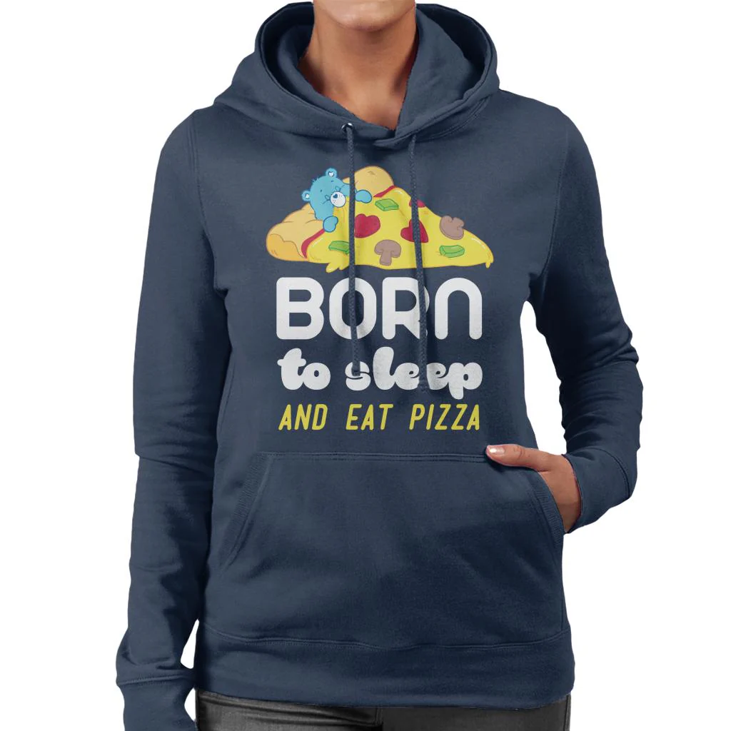 Bedtime Bear Born To Sleep And Eat Pizza White Text Women's Hooded Sweatshirt - Image 3
