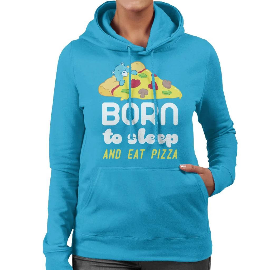 Bedtime Bear Born To Sleep And Eat Pizza White Text Women's Hooded Sweatshirt - Image 4