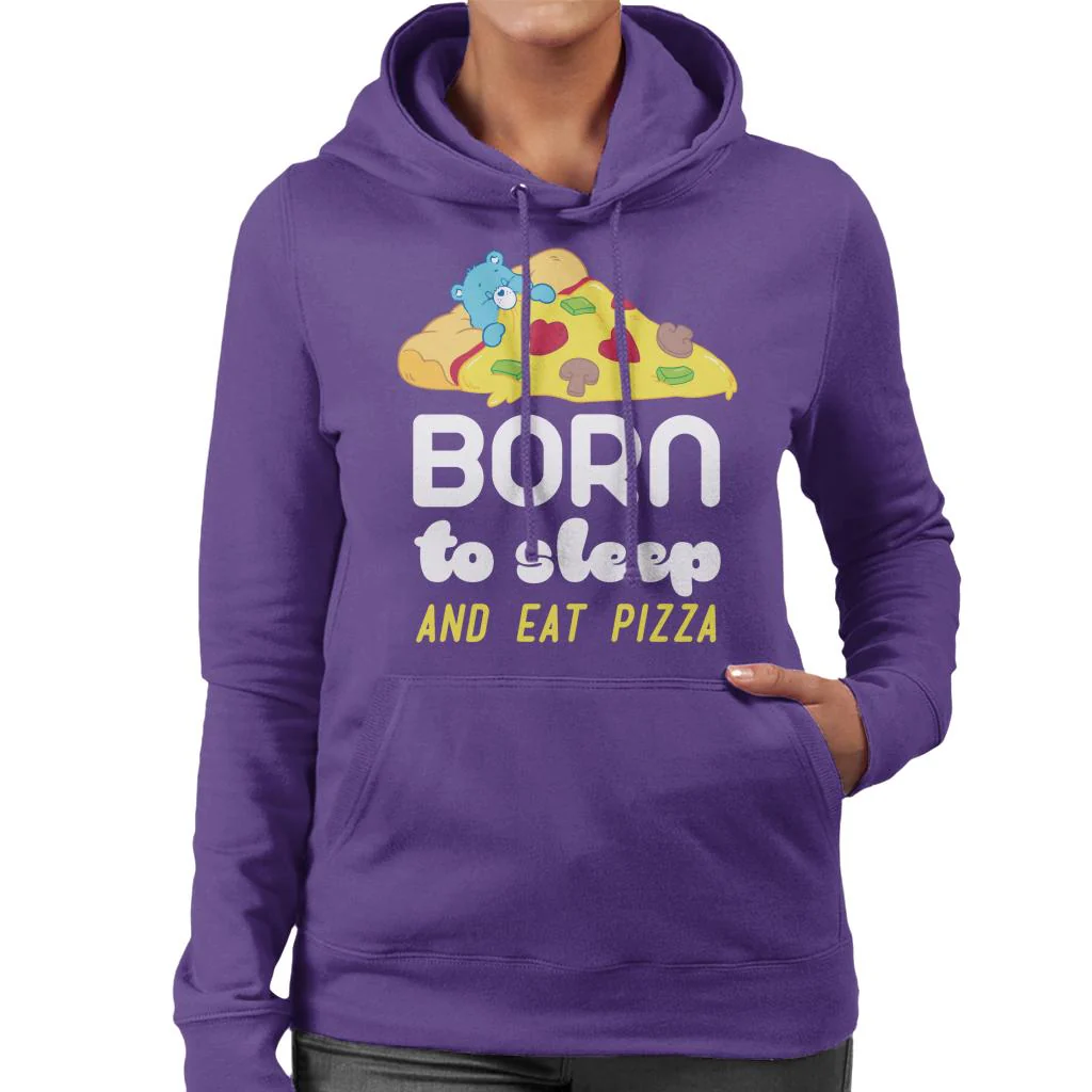Bedtime Bear Born To Sleep And Eat Pizza White Text Women's Hooded Sweatshirt - Image 5