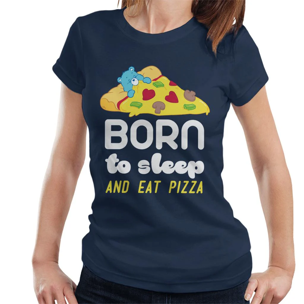 Bedtime Bear Born To Sleep And Eat Pizza White Text Women's T-Shirt - Image 3