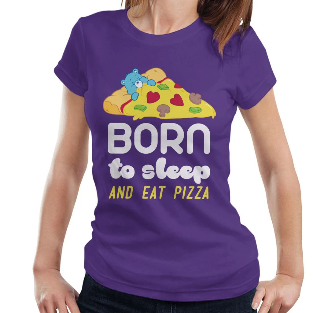Bedtime Bear Born To Sleep And Eat Pizza White Text Women's T-Shirt - Image 5