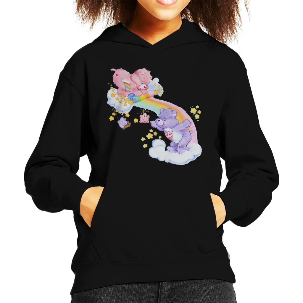 Cheer Bear And Share Bear Unrolling A Rainbow Kids Hooded Sweatshirt - Image 3
