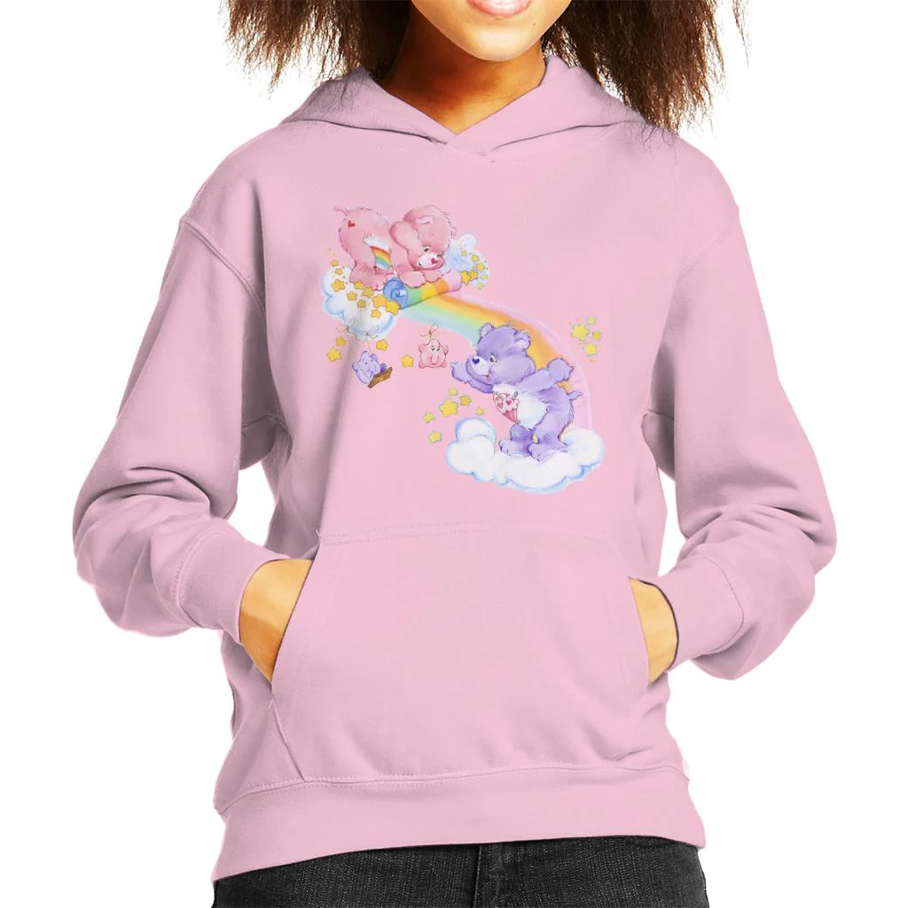 Cheer Bear And Share Bear Unrolling A Rainbow Kids Hooded Sweatshirt - Image 4