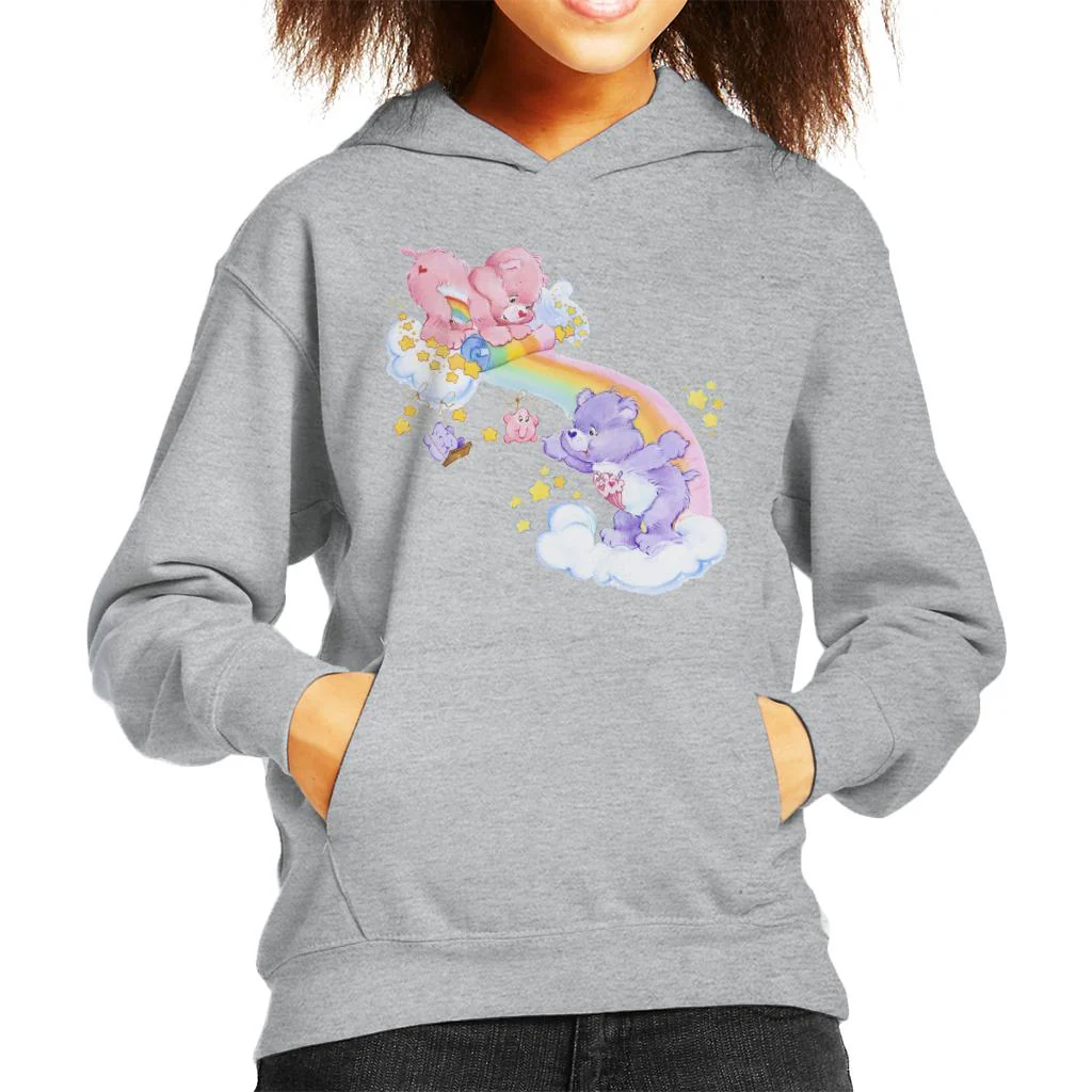 Cheer Bear And Share Bear Unrolling A Rainbow Kids Hooded Sweatshirt - Image 5