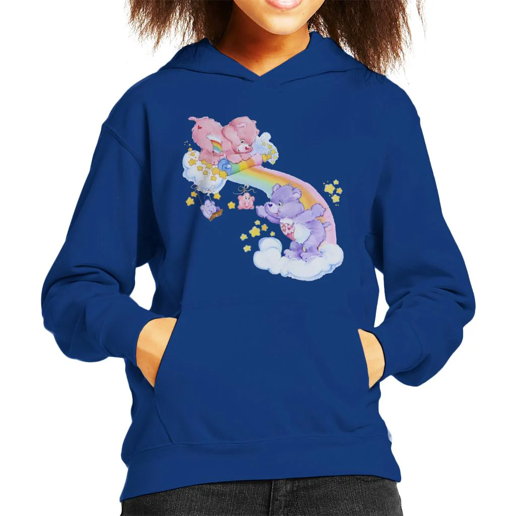 Cheer Bear And Share Bear Unrolling A Rainbow Kids Hooded Sweatshirt - Image 6