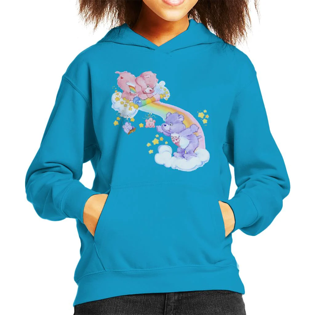 Cheer Bear And Share Bear Unrolling A Rainbow Kids Hooded Sweatshirt - Image 7