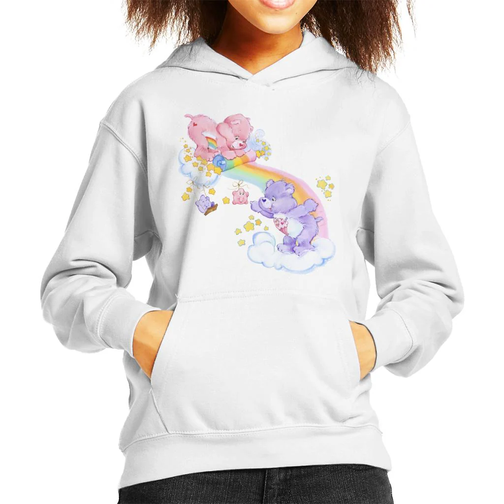 Cheer Bear And Share Bear Unrolling A Rainbow Kids Hooded Sweatshirt - Image 9