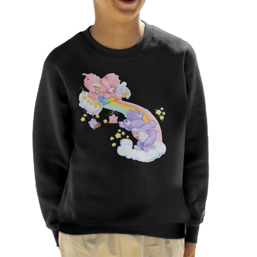 Cheer Bear And Share Bear Unrolling A Rainbow Kids Sweatshirt - Image 3