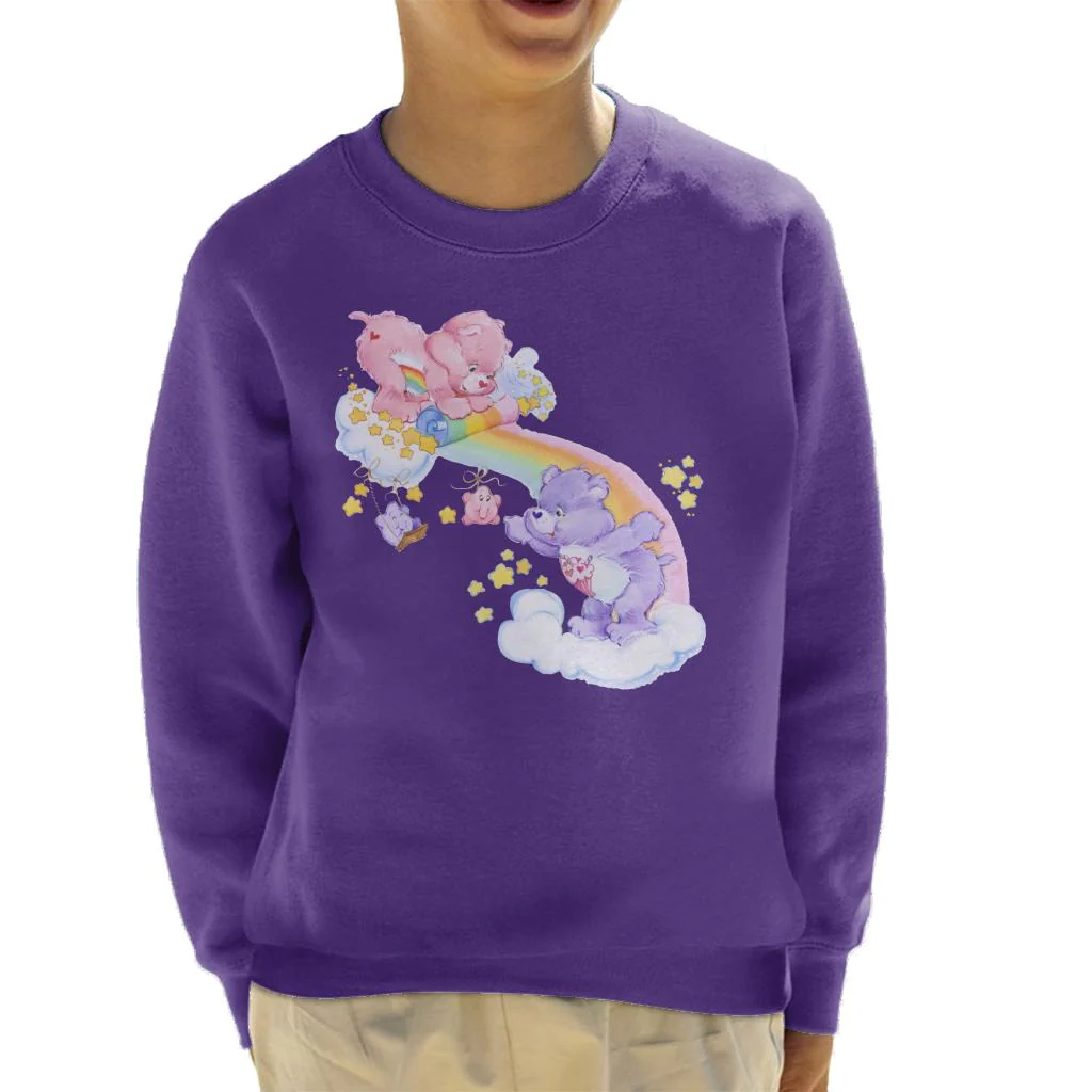 Cheer Bear And Share Bear Unrolling A Rainbow Kids Sweatshirt - Image 4