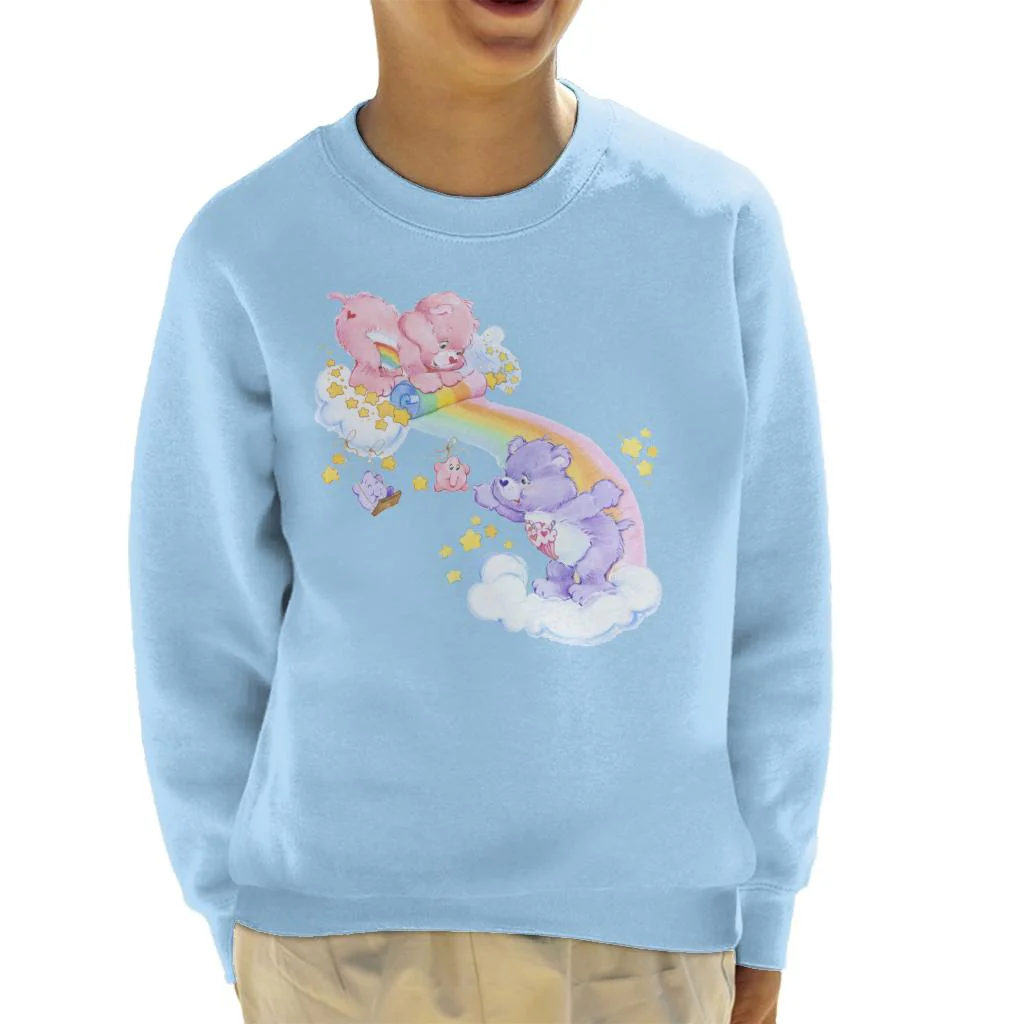 Cheer Bear And Share Bear Unrolling A Rainbow Kids Sweatshirt - Image 7