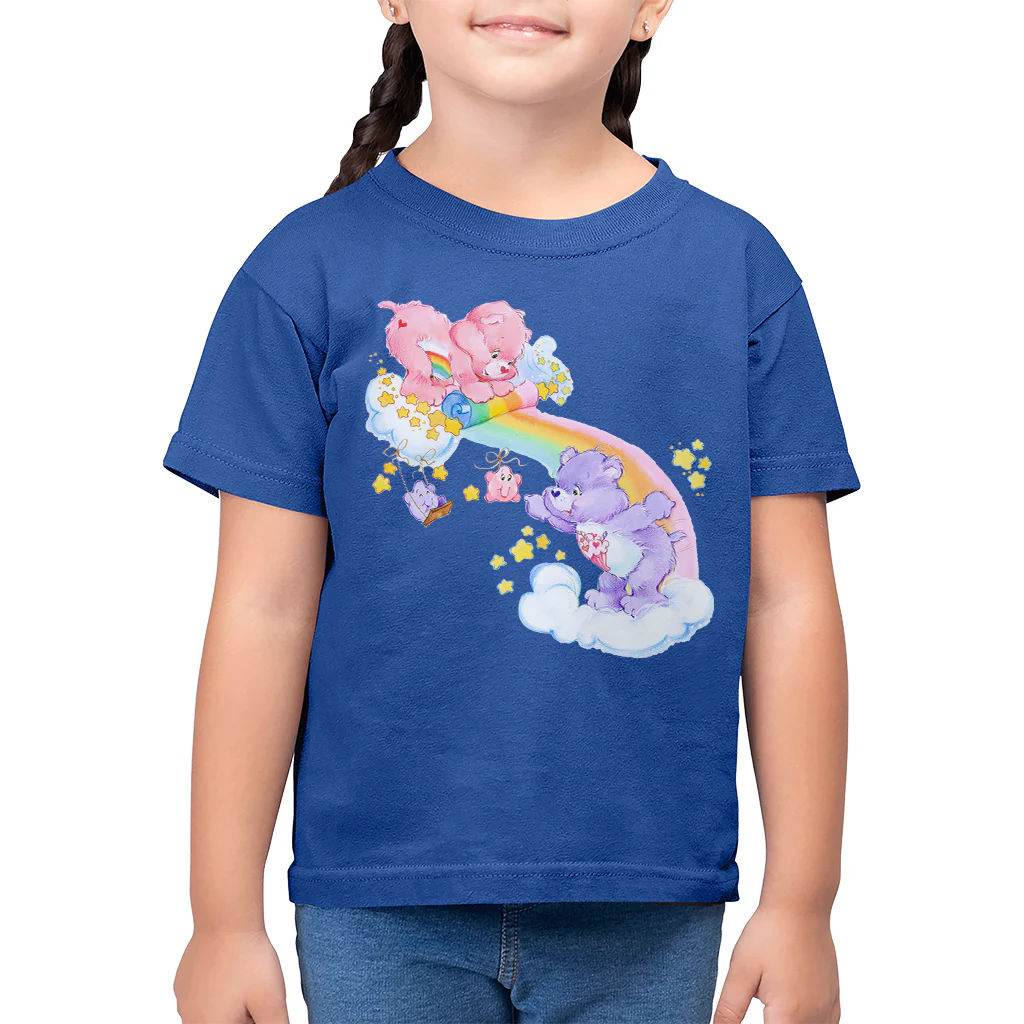 Cheer Bear And Share Bear Unrolling A Rainbow Kids T-Shirt - Image 6