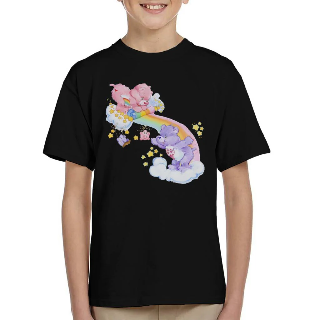Cheer Bear And Share Bear Unrolling A Rainbow Kids T-Shirt - Image 7