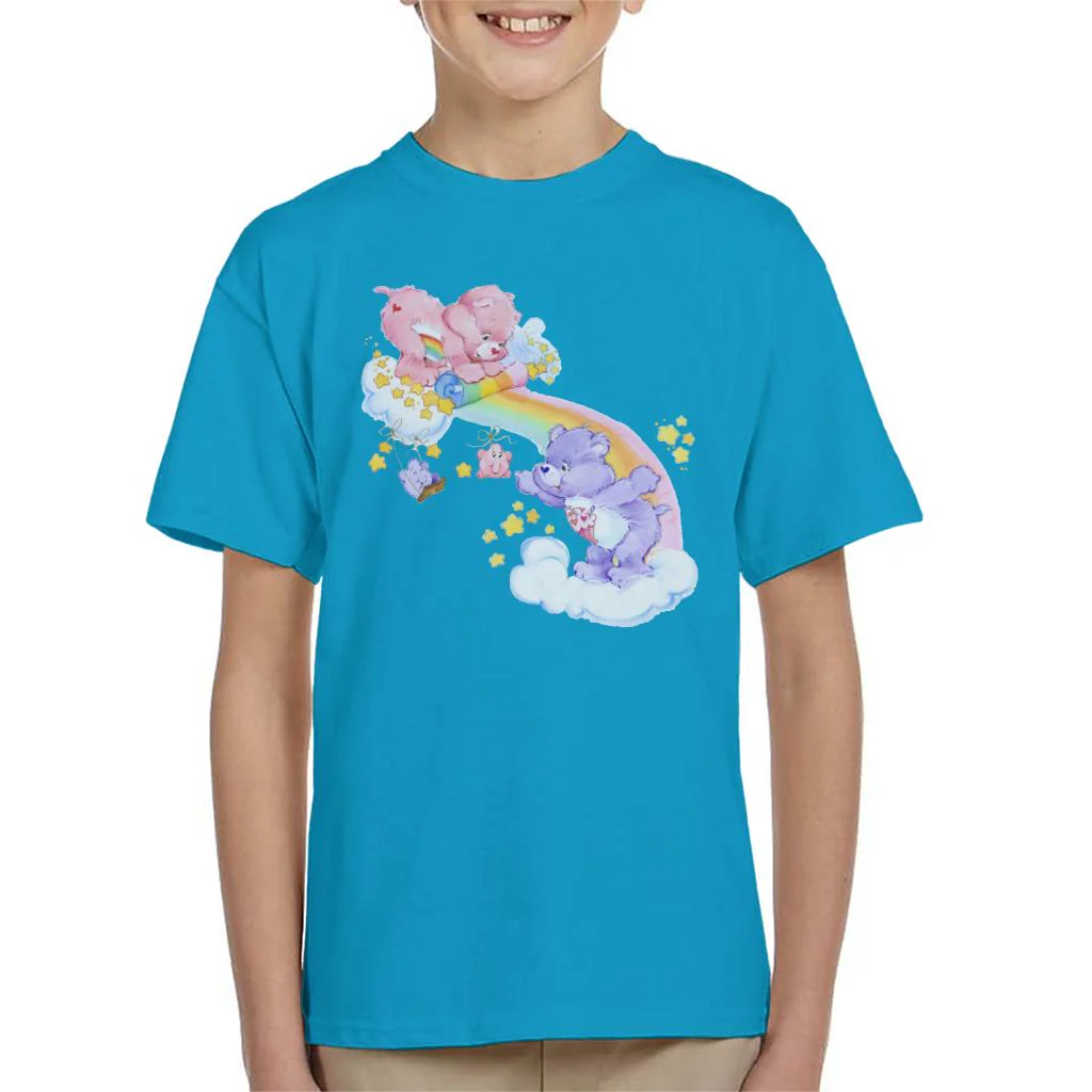 Cheer Bear And Share Bear Unrolling A Rainbow Kids T-Shirt - Image 8