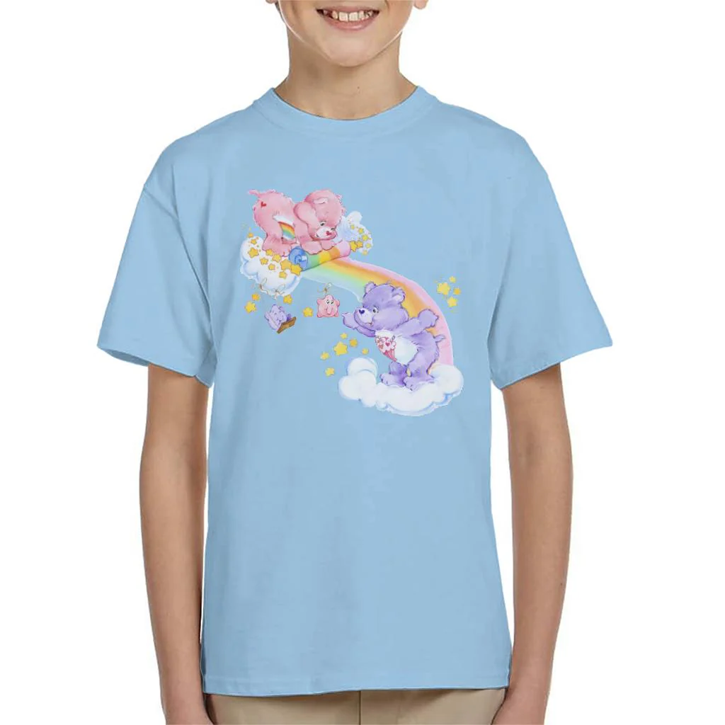 Cheer Bear And Share Bear Unrolling A Rainbow Kids T-Shirt - Image 9
