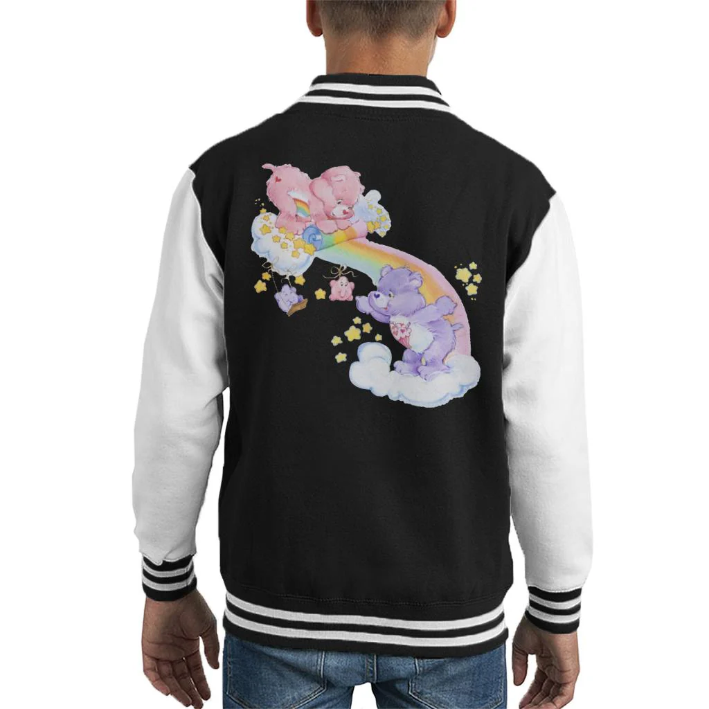 Cheer Bear And Share Bear Unrolling A Rainbow Kids Varsity Jacket - Image 3