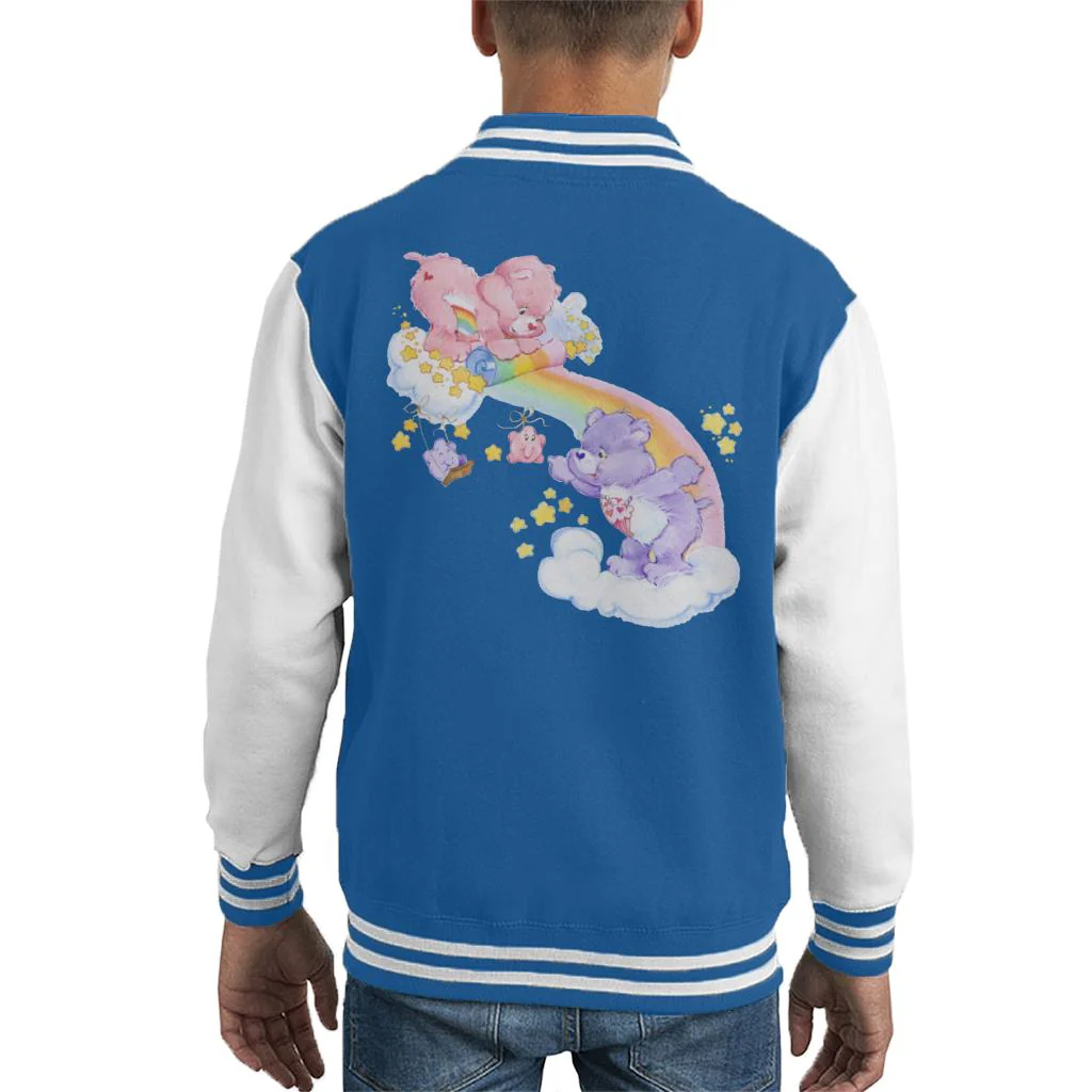 Cheer Bear And Share Bear Unrolling A Rainbow Kids Varsity Jacket - Image 5