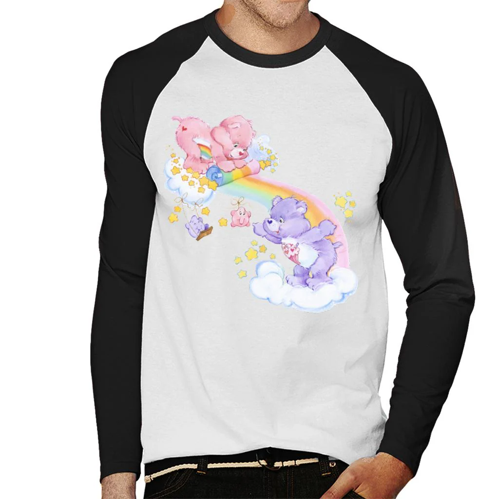 Cheer Bear And Share Bear Unrolling A Rainbow Men's Baseball Long Sleeved T-Shirt - Image 3