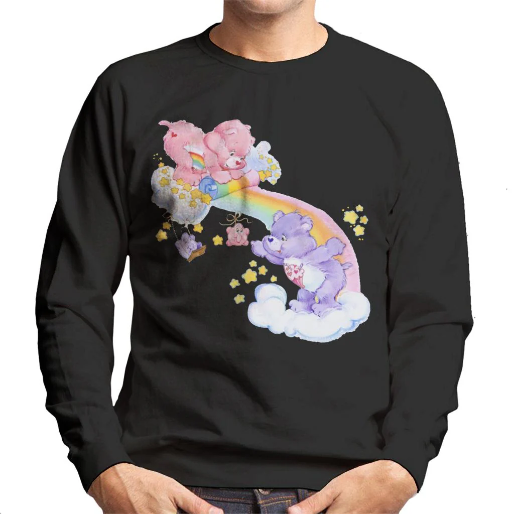 Cheer Bear And Share Bear Unrolling A Rainbow Men's Sweatshirt - Image 3