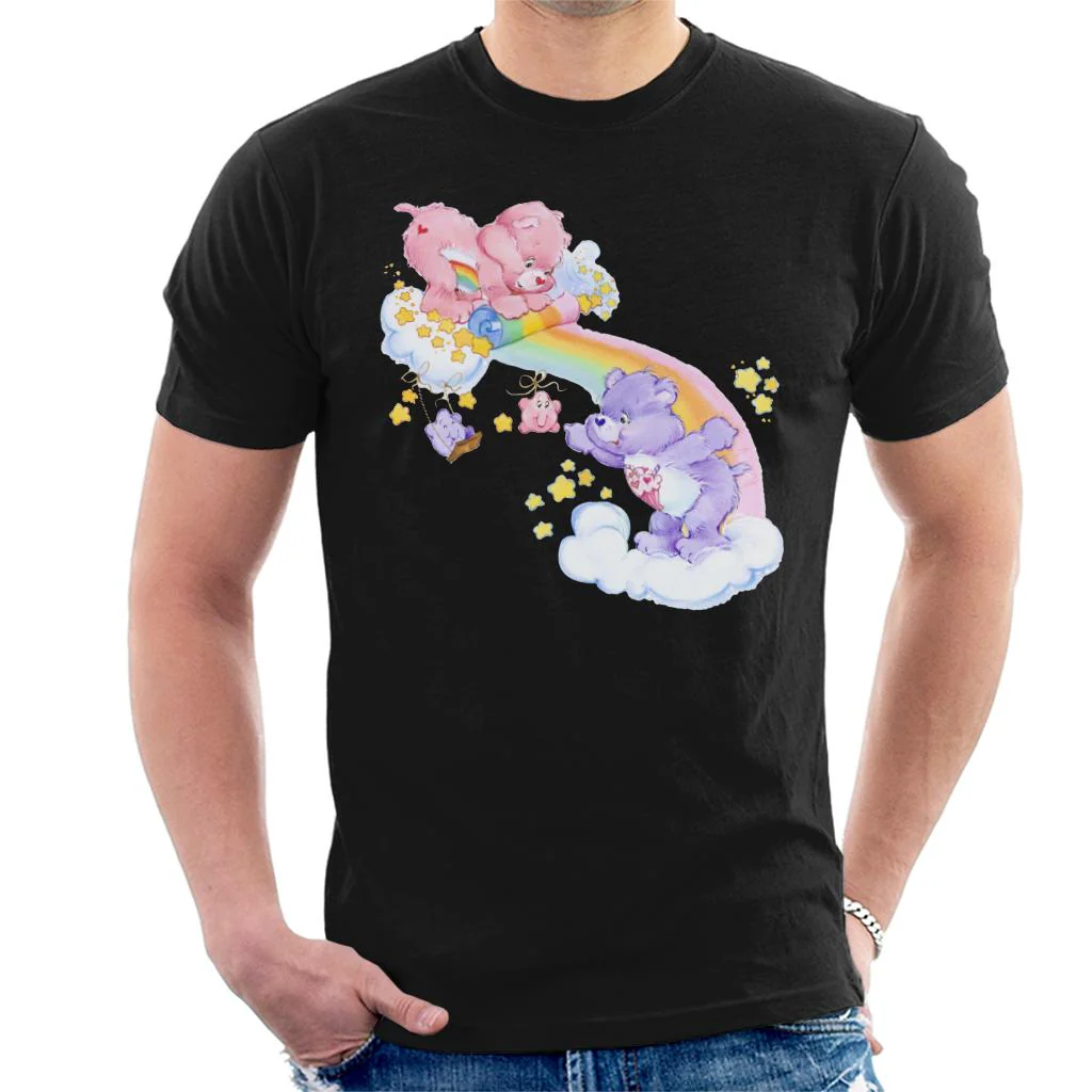 Cheer Bear And Share Bear Unrolling A Rainbow Men's T-Shirt - Image 3