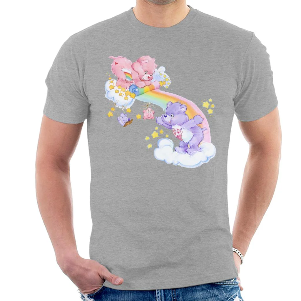 Cheer Bear And Share Bear Unrolling A Rainbow Men's T-Shirt - Image 4