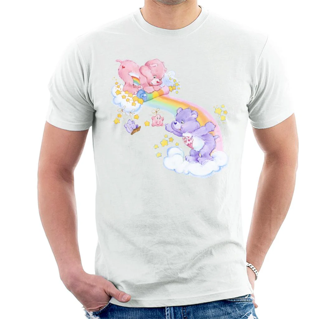 Cheer Bear And Share Bear Unrolling A Rainbow Men's T-Shirt - Image 5