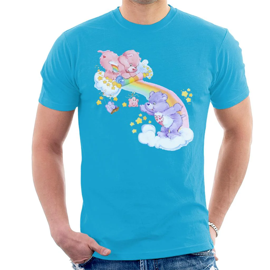 Cheer Bear And Share Bear Unrolling A Rainbow Men's T-Shirt - Image 8