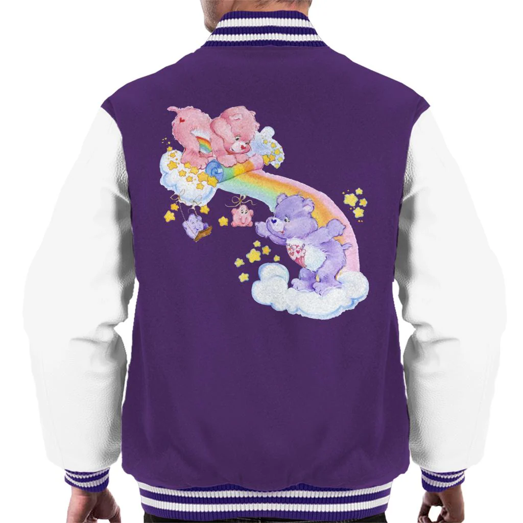 Cheer Bear And Share Bear Unrolling A Rainbow Men's Varsity Jacket - Image 4