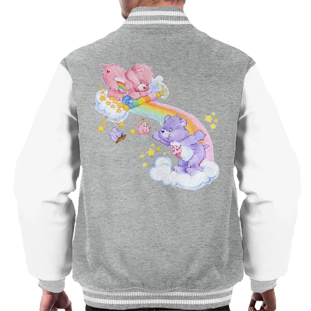 Cheer Bear And Share Bear Unrolling A Rainbow Men's Varsity Jacket - Image 5