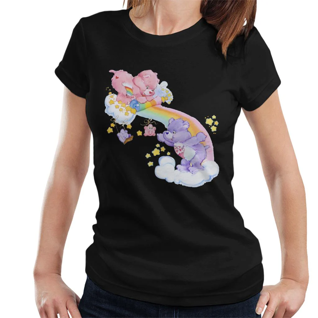 Cheer Bear And Share Bear Unrolling A Rainbow Women's T-Shirt - Image 3