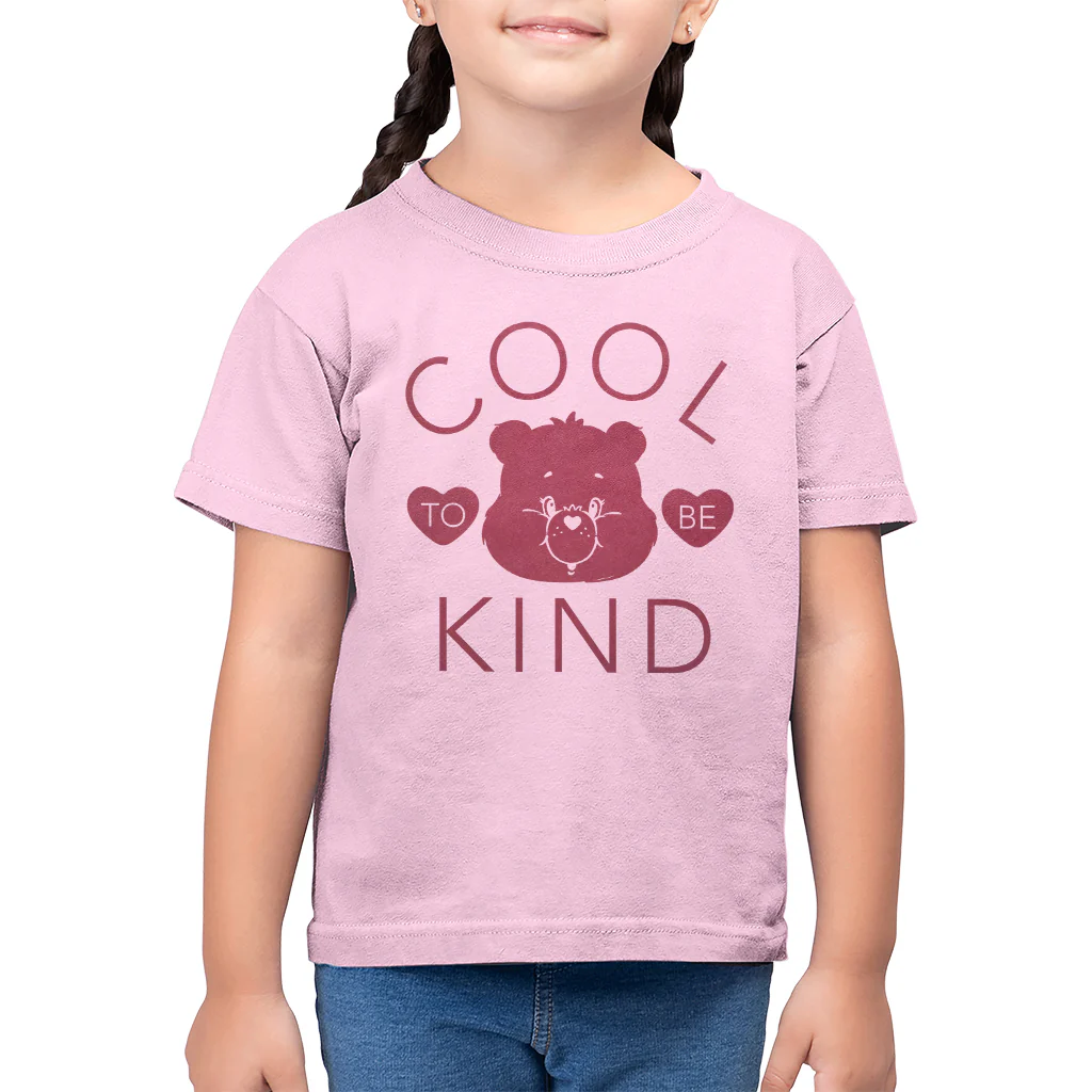 Tenderheart Bear Cool To Be Kind Pink Flock Kids T-Shirt - Image 3