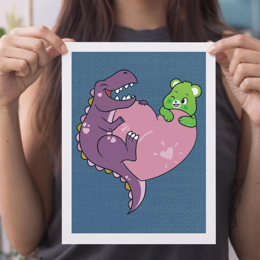 Unlock The Magic Good Luck Bear Dino Heart A4 Print - Image 3