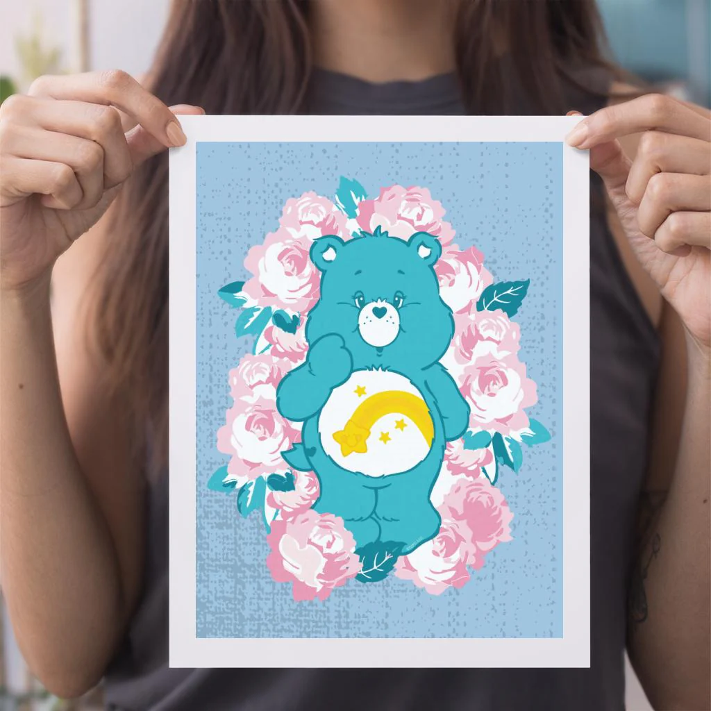 Wish Bear Pink Flowers A4 Print - Image 3